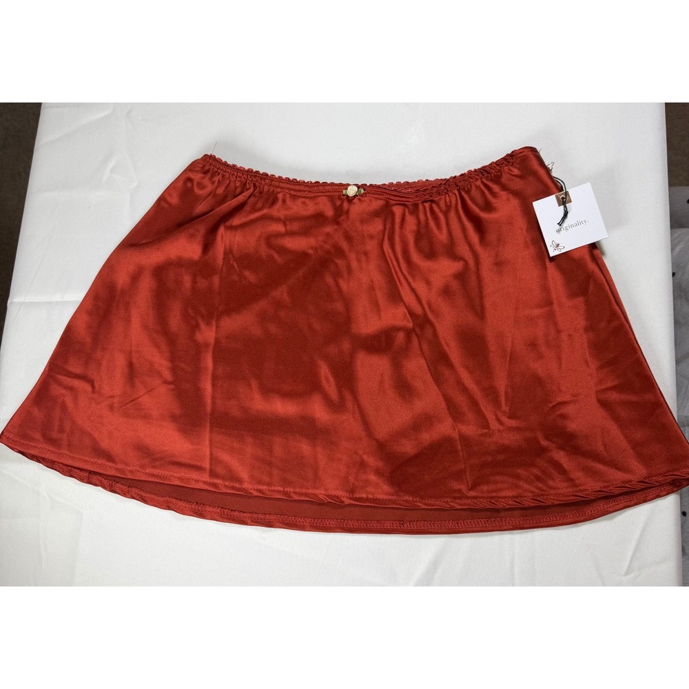 Metallic Satin Y2K Mini Skirt Rust Red with Shorts Womens Size Medium
